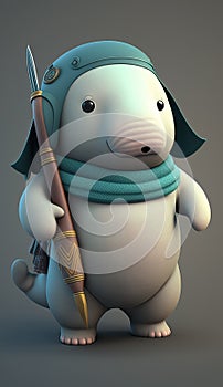 Cute Dugong Animal Warrior 3D Game Model Generative AI