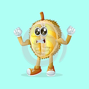 Cute durian character showing off his muscles
