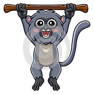 Cute dusky leaf monkey cartoon hanging on tree