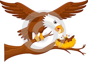 Cute eagle cartoon up tree