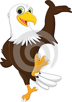 Cute eagle cartoon waving hand