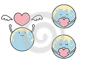 Cute earth character with a heart symbol