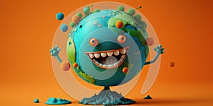 Cute Earth character laughting on orange background, Happy Earth day, World laughter day. Generative ai