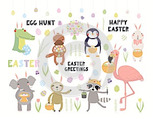 Cute Easter animals set