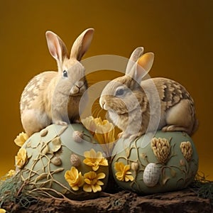 Cute Easter bunnies and eggs