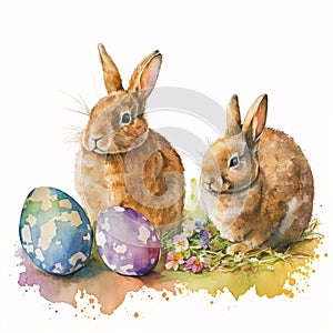 Cute Easter bunnies and eggs