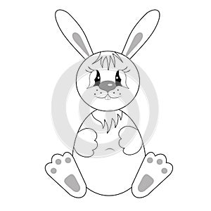 Cute Easter bunny, cartoon character in black and white