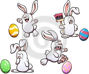Cute Easter Bunny With Different Poses And Expressions. Clip art illustration with simple gradients.