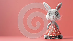 Cute Easter bunny in a dress. On a plain background. Generative AI