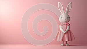 Cute Easter bunny in a dress. On a plain background. Generative AI