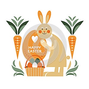 Cute Easter bunny and easter egg. Happy Easter card design