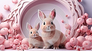 Cute Easter Bunny with Easter Eggs. Generative Ai