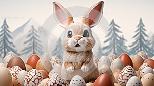 Cute Easter Bunny with Easter Eggs. Generative Ai