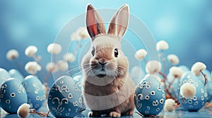 Cute Easter Bunny with Easter Eggs. Generative Ai