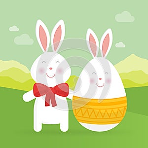 Cute Easter bunny and egg vector illustration.