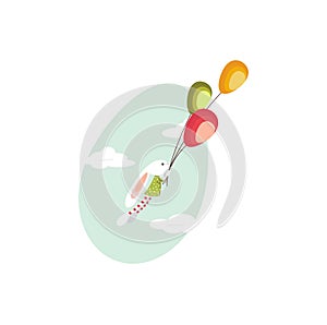 Cute easter bunny flying balloons