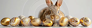 Cute Easter Bunny with Golden Eggs for Holiday Greeting Card