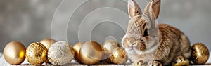 Cute Easter Bunny with Golden Eggs for Holiday Greeting Card