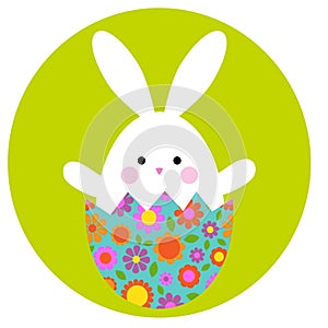 Cute Easter bunny in hatching egg with floral pattern