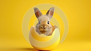 Cute Easter bunny hatching from yellow Easter egg