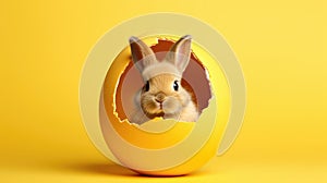 Cute Easter bunny hatching from yellow Easter egg