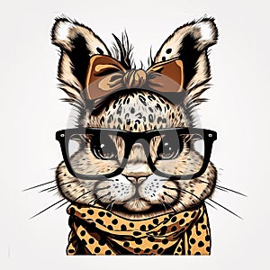 Cute Easter Bunny Leopard with Bandana & Glasses AI Generated