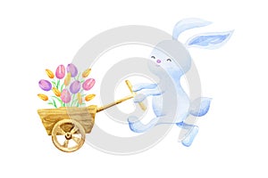 Cute Easter bunny with spring flowers