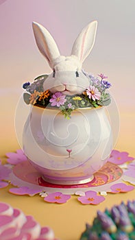 Cute easter bunny in a vase with flowers