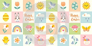 Cute Easter checkered seamless pattern