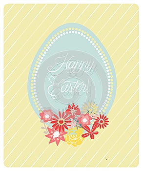 Cute Easter Egg and flowers card and hand written text Happy Easter
