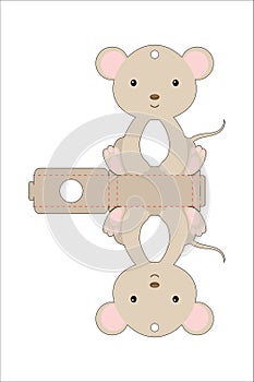 Cute easter egg holder mouse template. Retail paper box for the easter egg. Printable color scheme. Laser cutting vector template