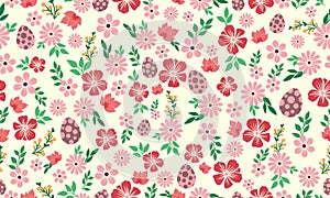 Cute Easter egg pattern background, with leaf and flower design