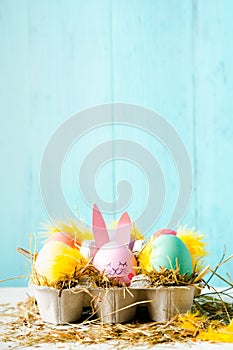 Cute easter eggs composition with copy space