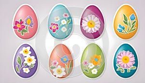 Cute easter eggs with flowers, in sticker style