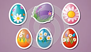 Cute easter eggs with flowers, in sticker style