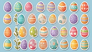 Cute easter eggs with flowers, in sticker style