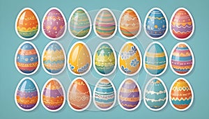 Cute easter eggs with flowers, in sticker style