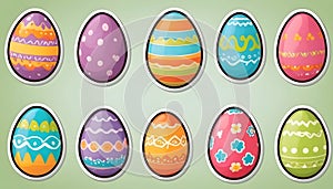 Cute easter eggs with flowers, in sticker style