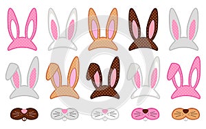 Cute Easter photo booth props as set of party graphic elements of easter bunny costume