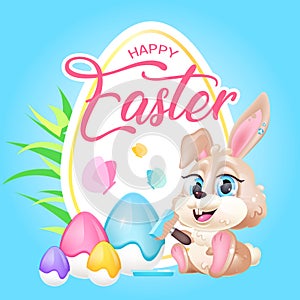 Cute Easter rabbit kawaii character social media post mockup