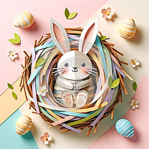 Cute Easter Rabbit in style of paper craft.