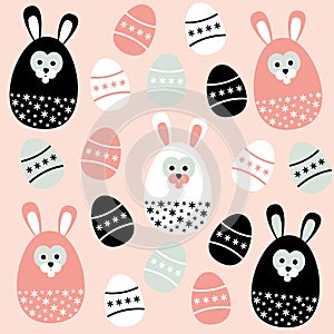 Cute easter seamless pattern with eggs and bunnies