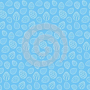 Cute pattern with outline eggs on blue for Easter