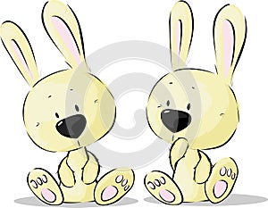 Cute Easter Vector Bunnies Twins Illustration Isolated on White