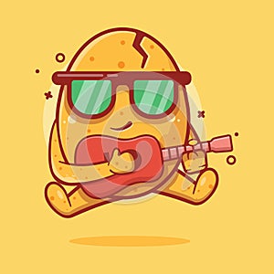 Cute egg character mascot playing guitar isolated cartoon in flat style design