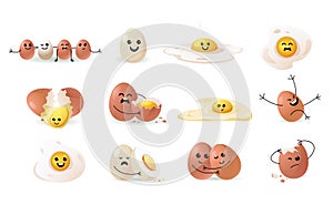 Cute egg faces. Cartoon funny doodle happy characters, easter egghead kawaii emoji flat comic emotion mascot kid