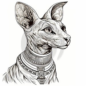 Cute Egyptian Sphynx Cat Tattoo Illustration In High-contrast Realism