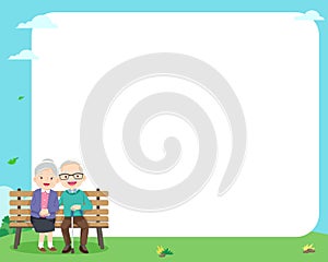 cute elderly couple sitting together with white space