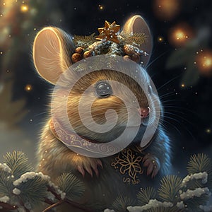 Cute elegant mouse celebrates Christmas. Christmas design