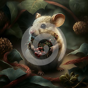 Cute elegant mouse celebrates Christmas. Christmas design